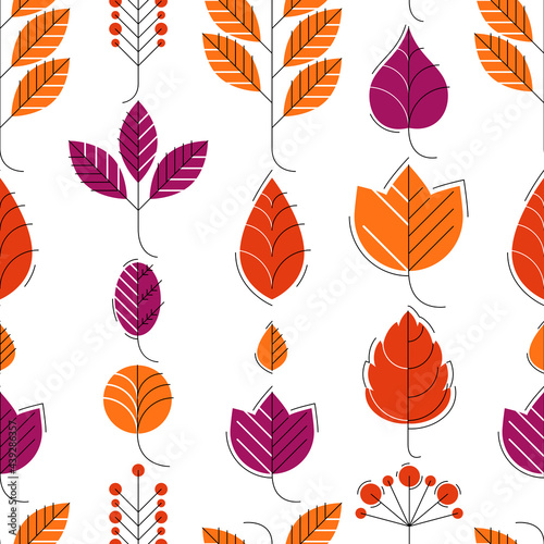 Stylish cartoon autumn leaves seamless vector pattern  endless wallpaper or textile swatch with tree floral  red fall life theme.
