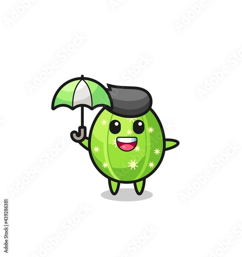 cute cactus illustration holding an umbrella