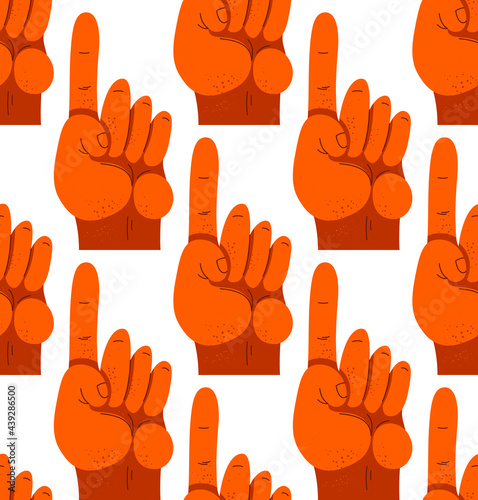 Finger pointing hands vector seamless wallpaper, endless pattern background with hands showing direction image.