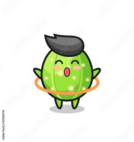 cute cactus cartoon is playing hula hoop