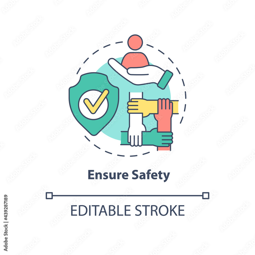 Ensure safety concept icon. Racism at work abstract idea thin line illustration. Promoting racial equity. Safety-related behaviour in workplace. Vector isolated outline color drawing. Editable stroke Ensure safety concept icon. Racism at work abstract idea thin line illustration. Promoting racial equity. Safety-related behaviour in workplace. Vector isolated outline color drawing. Editable stroke