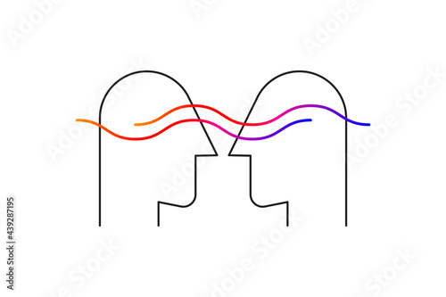 Empathy logo. Two male profiles with wave of understanding