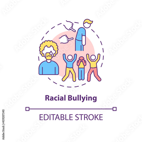 Racial bullying concept icon. Racism in social situation abstract idea thin line illustration. Teasing, humiliation. Focusing on race, ethnicity. Vector isolated outline color drawing. Editable stroke