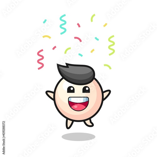 happy pearl mascot jumping for congratulation with colour confetti