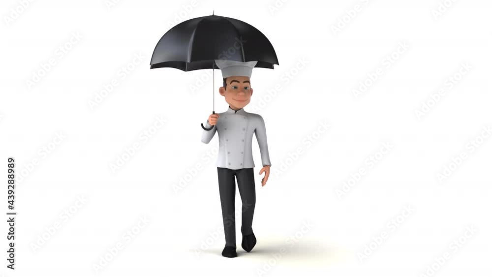 Fun 3D cartoon chef walking with an umbrella Fun 3D cartoon chef walking with an umbrella