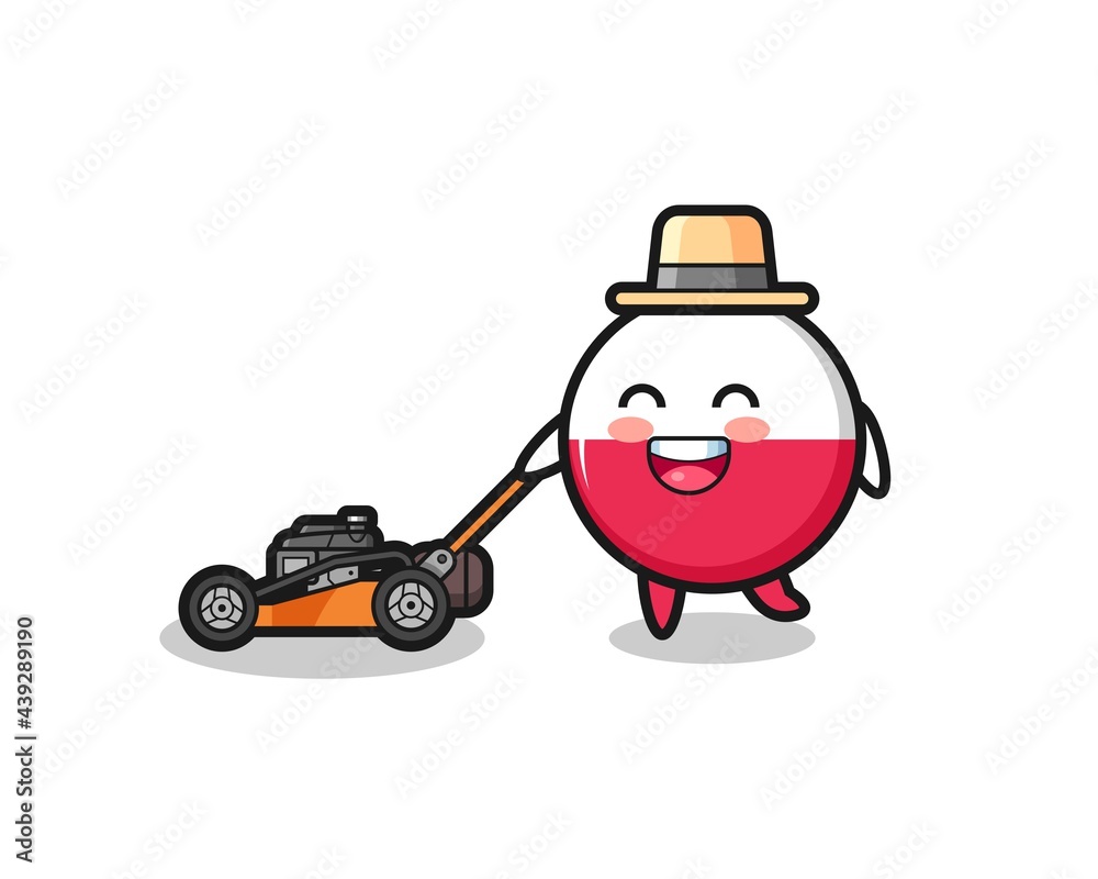illustration of the poland flag badge character using lawn mower illustration of the poland flag badge character using lawn mower