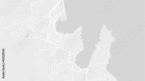 White and light grey Wellington city area vector background map, streets and water cartography illustration.