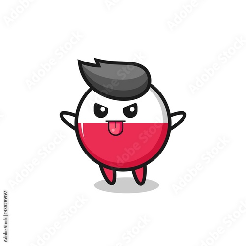 naughty poland flag badge character in mocking pose