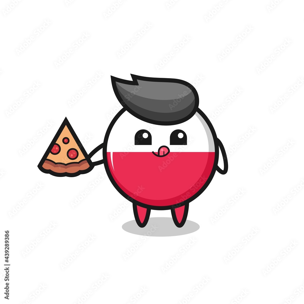 cute poland flag badge cartoon eating pizza cute poland flag badge cartoon eating pizza