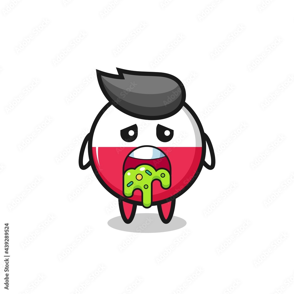 the cute poland flag badge character with puke