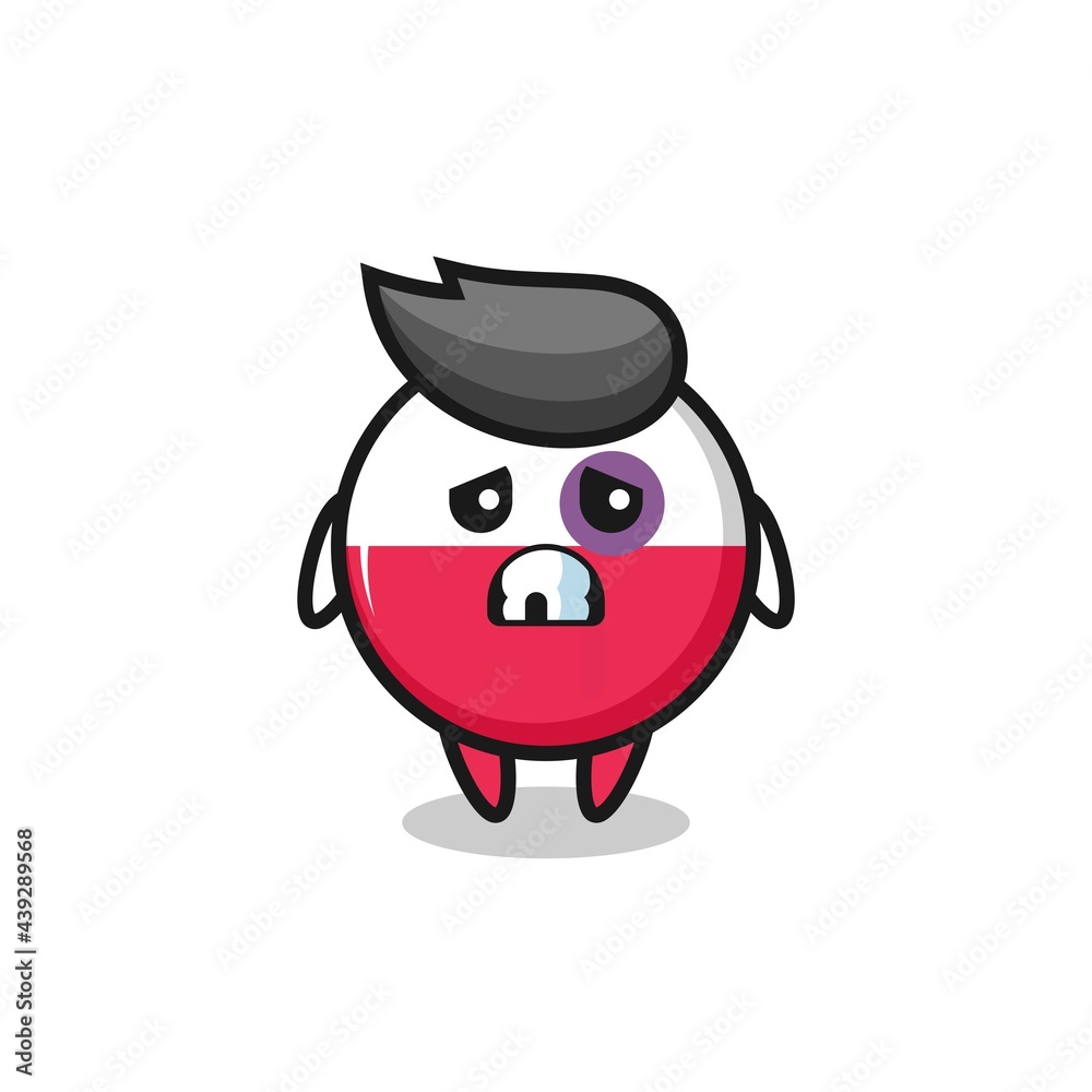 injured poland flag badge character with a bruised face