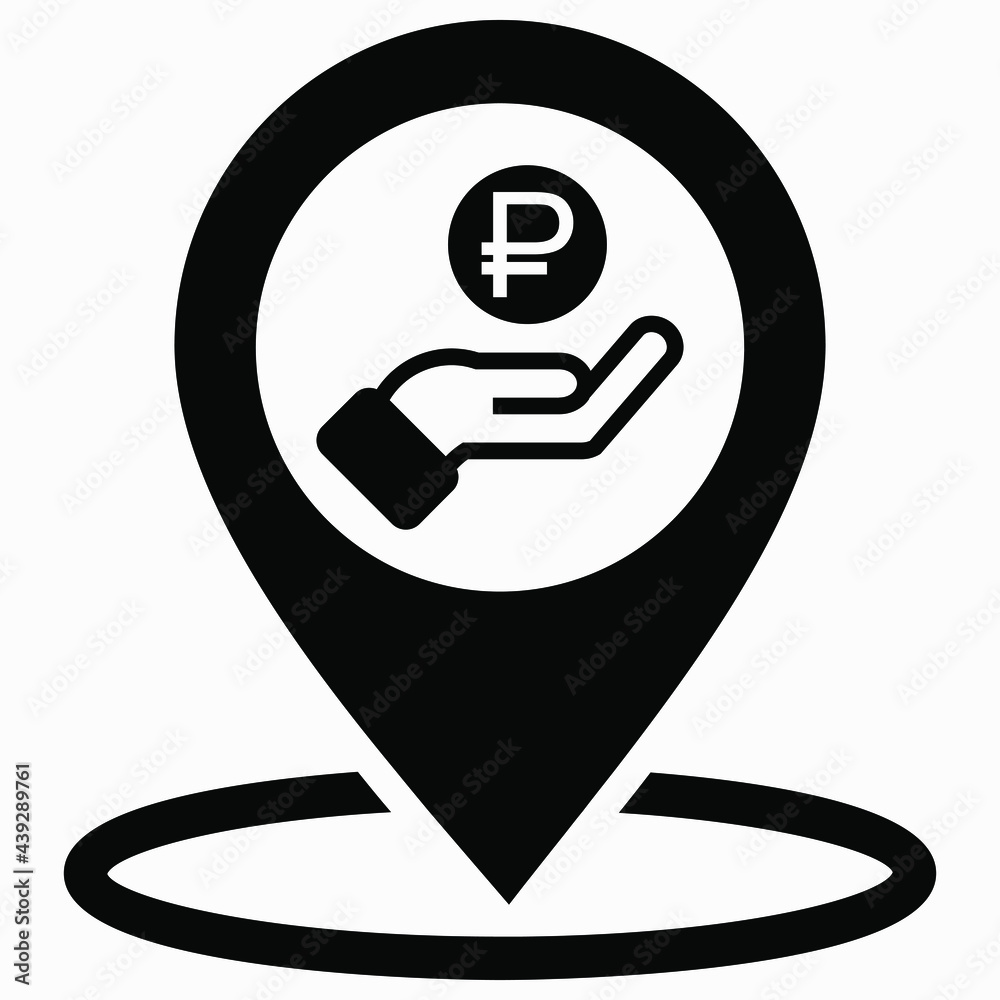 Place of payment in rubles. Sale in rubles. Rubles exchange office. Vector icon. Place of payment in rubles. Sale in rubles. Rubles exchange office. Vector icon.