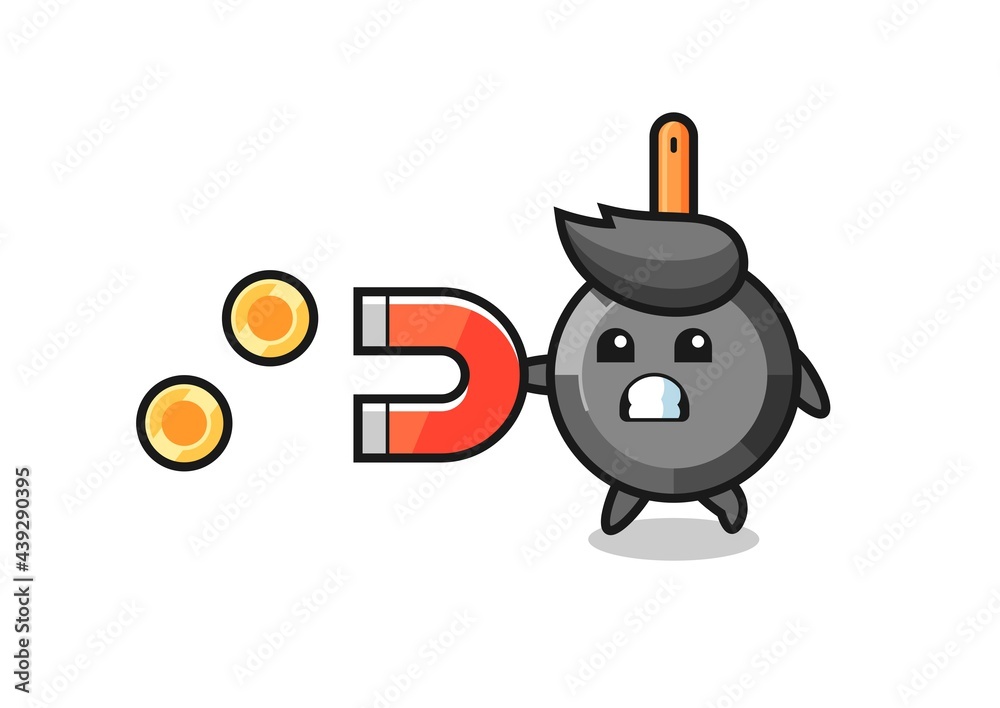the character of frying pan hold a magnet to catch the gold coins the character of frying pan hold a magnet to catch the gold coins