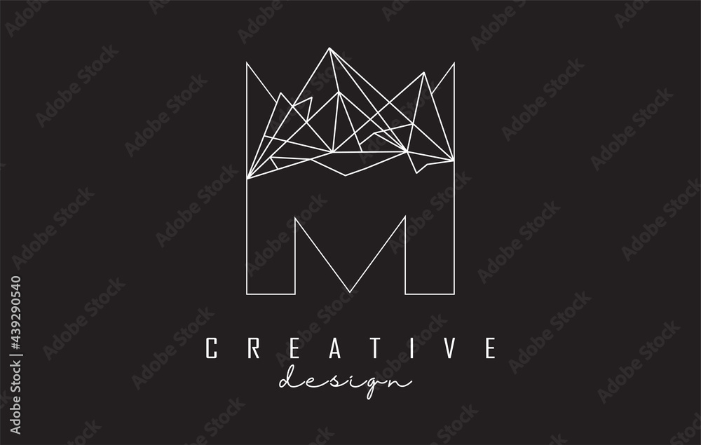 Fototapeta premium Outline Letter M logo design with broken stone detail. Vector Illustration with geometrical effect.