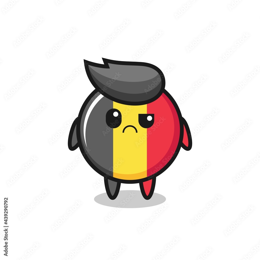 the mascot of the belgium flag badge with sceptical face the mascot of the belgium flag badge with sceptical face