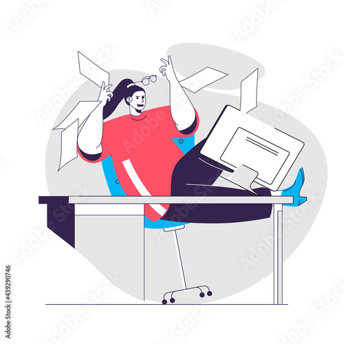 Anger emotion web concept. Woman screaming, throws out papers. Expression negative feelings people scene. Flat characters design for website. Vector illustration for social media promotional materials