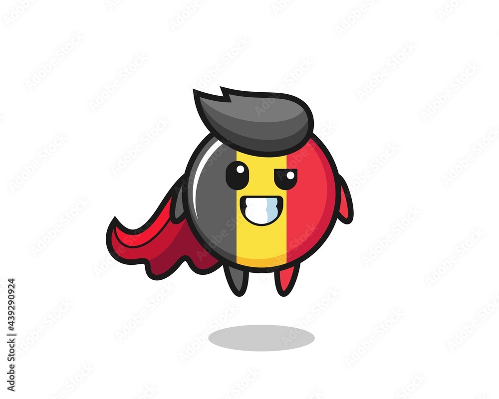 the cute belgium flag badge character as a flying superhero