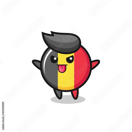 naughty belgium flag badge character in mocking pose