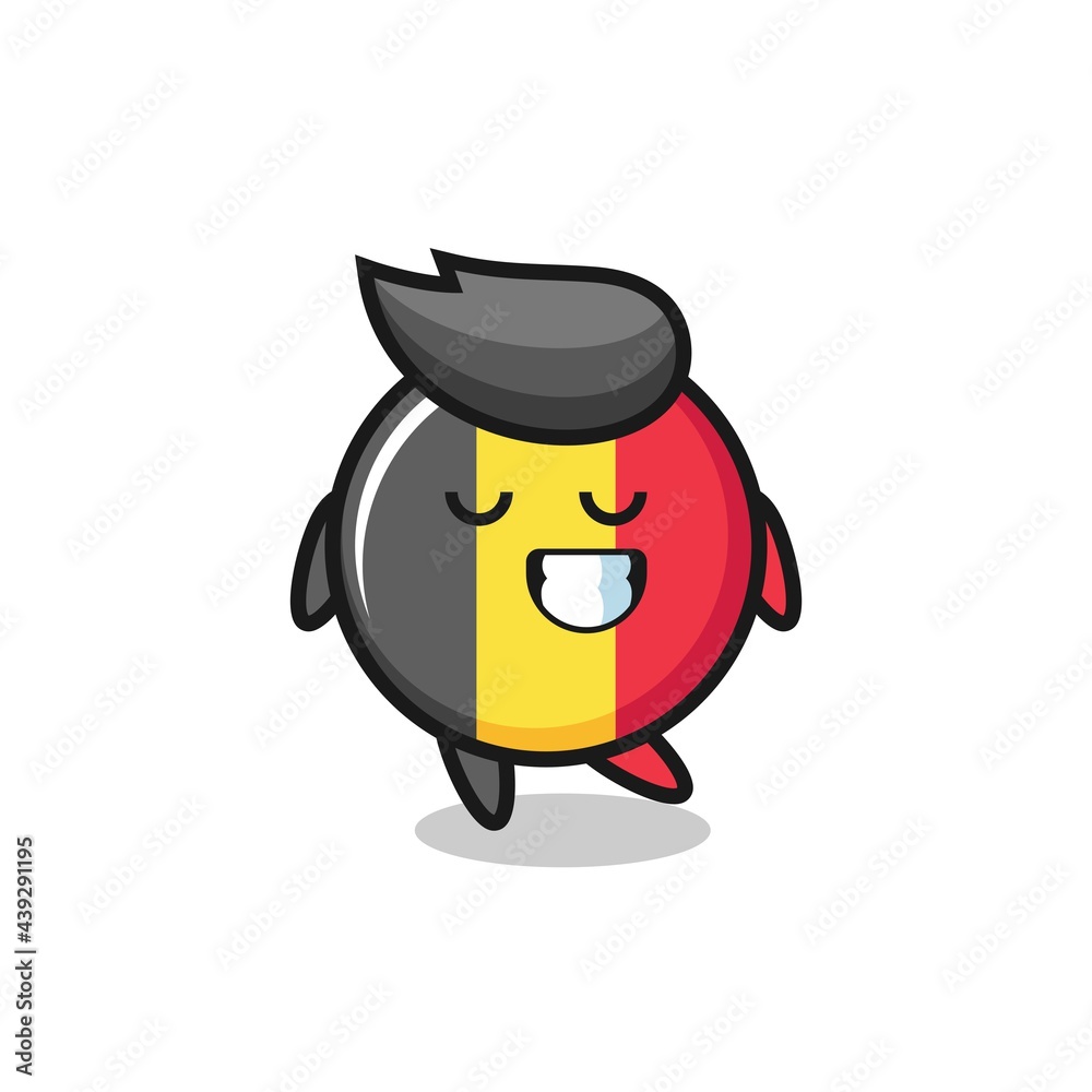 belgium flag badge cartoon illustration with a shy expression