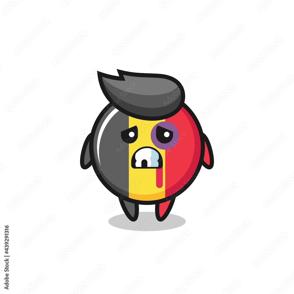injured belgium flag badge character with a bruised face injured belgium flag badge character with a bruised face