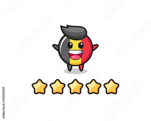 the illustration of customer best rating, belgium flag badge cute character with 5 stars © heriyusuf