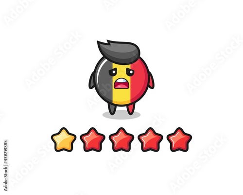 the illustration of customer bad rating, belgium flag badge cute character with 1 star © heriyusuf