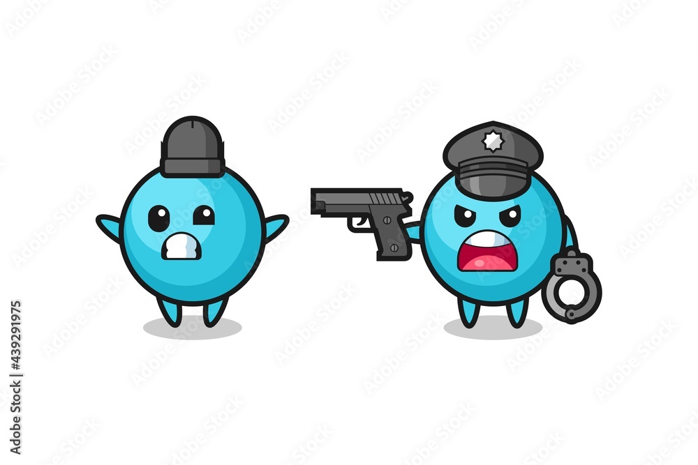illustration of blueberry robber with hands up pose caught by police illustration of blueberry robber with hands up pose caught by police