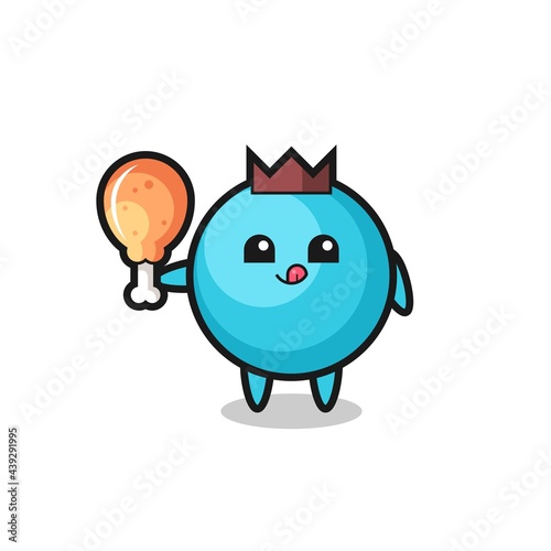 blueberry cute mascot is eating a fried chicken