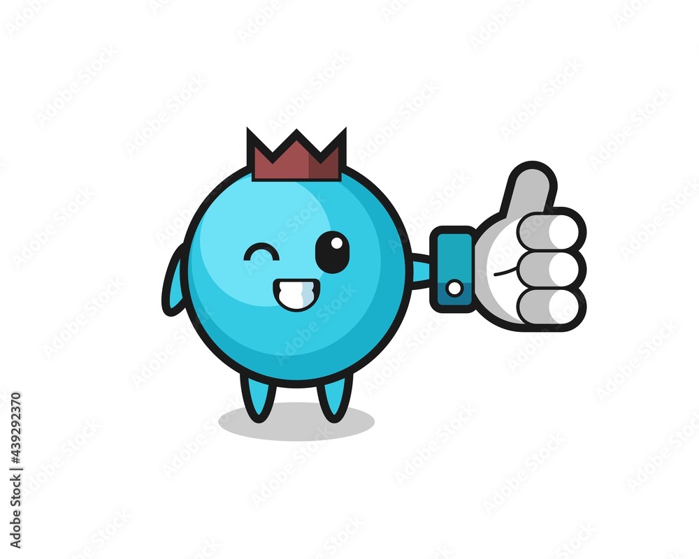 cute blueberry with social media thumbs up symbol