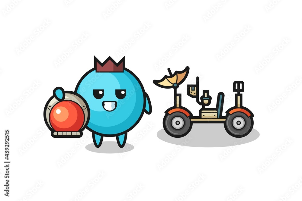 the cute blueberry as astronaut with a lunar rover