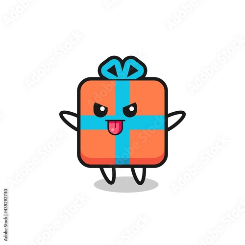 naughty gift box character in mocking pose