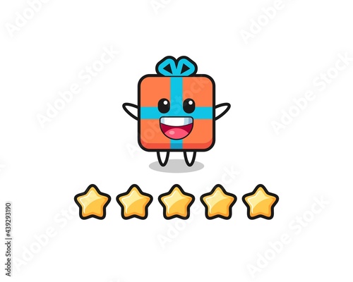 the illustration of customer best rating, gift box cute character with 5 stars © heriyusuf