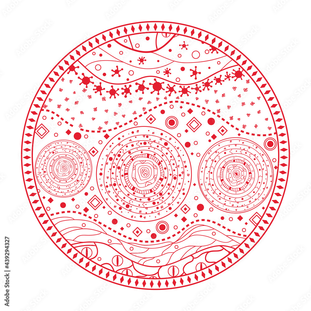 Zendala. Line background. Hand drawn circle mandala on isolation