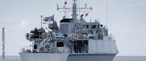 WARSHIP - Estonian Navys minehunter sailing on the sea
