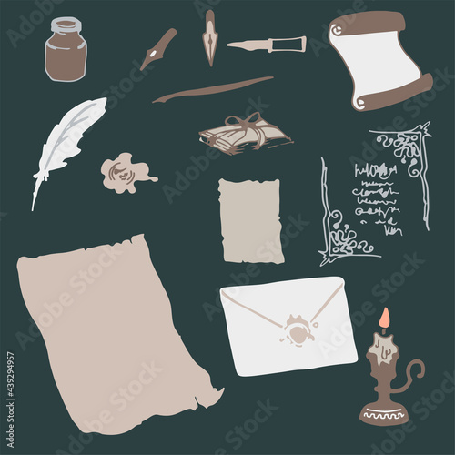 Letter object set. Cartoon-style illustration. Create a letter. Handwritten Letter. Postcard Objects. Label, sticker design.