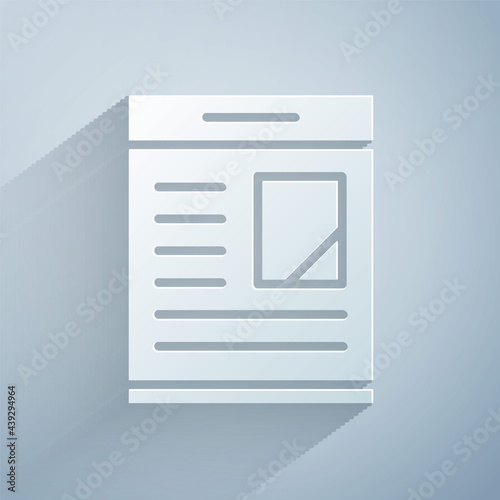Paper cut Newspaper advertisement displaying obituaries icon isolated on grey background. Paper art style. Vector