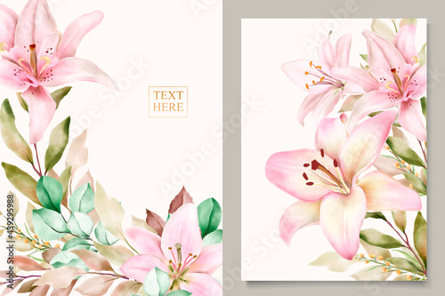watercolor lily flower invitation card set