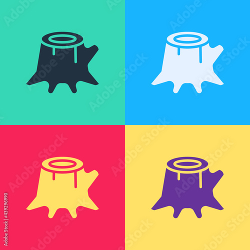 Pop art Tree stump icon isolated on color background. Vector