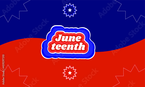 Juneteenth - June 19 - horizontal banner with the text on blue and red background devoted to emancipation of those who had been enslaved in the United States. Holiday celebrated annually in the USA.