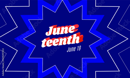 Juneteenth - June 19 - horizontal banner with the text on deep blue background devoted to emancipation of those who had been enslaved in the United States. Holiday celebrated annually in the USA.