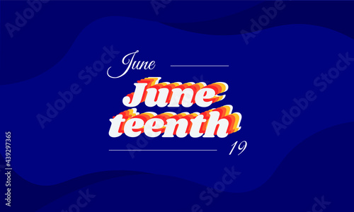 Juneteenth - June 19 - horizontal banner with the text on navy blue background devoted to emancipation of those who had been enslaved in the United States. Holiday celebrated annually in the USA.
