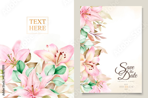 watercolor lily flower invitation card set