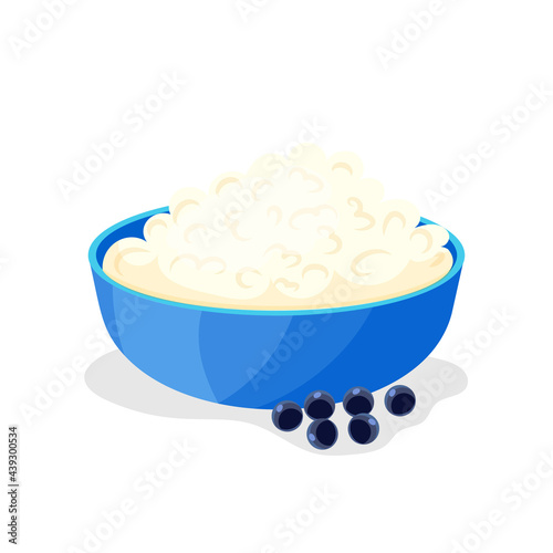 Breakfast. Cottage cheese. The concept of proper nutrition. Probiotic. Icon in cartoon style. Isolated object.