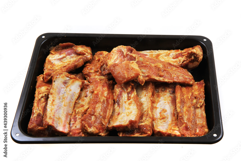 raw pig rib prepared for grill isolated