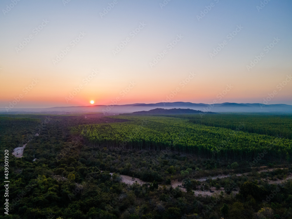 sunset and the green fields