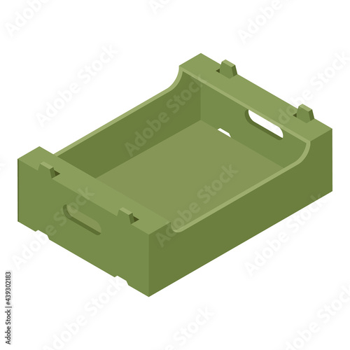 Empty wooden box, crate isolated on white, isometric view