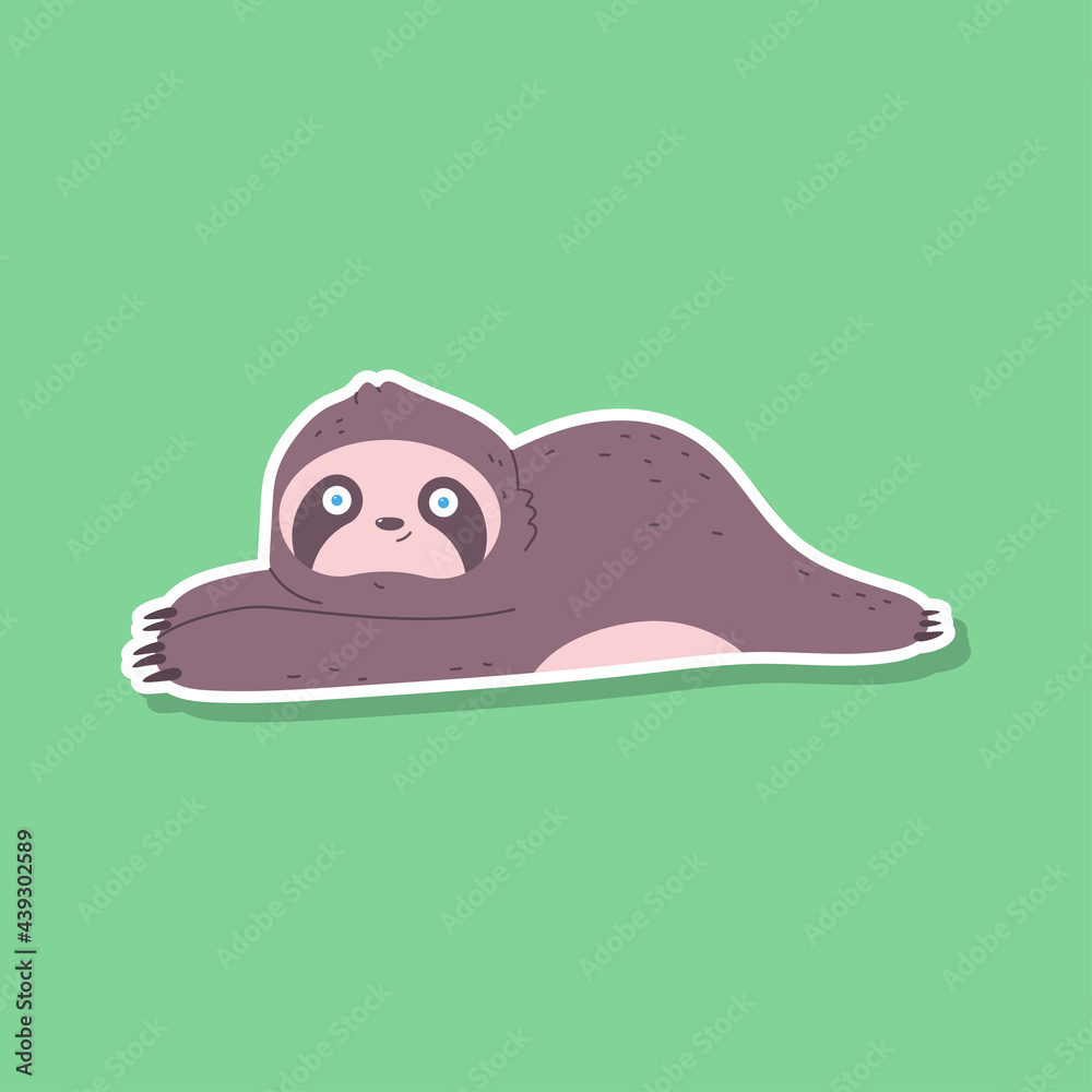 Fototapeta premium Cute sloth vector sticker illustration isolated on background.