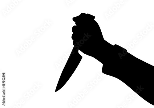 Shadow of killing knife in hand isolated on white background. Vector photo