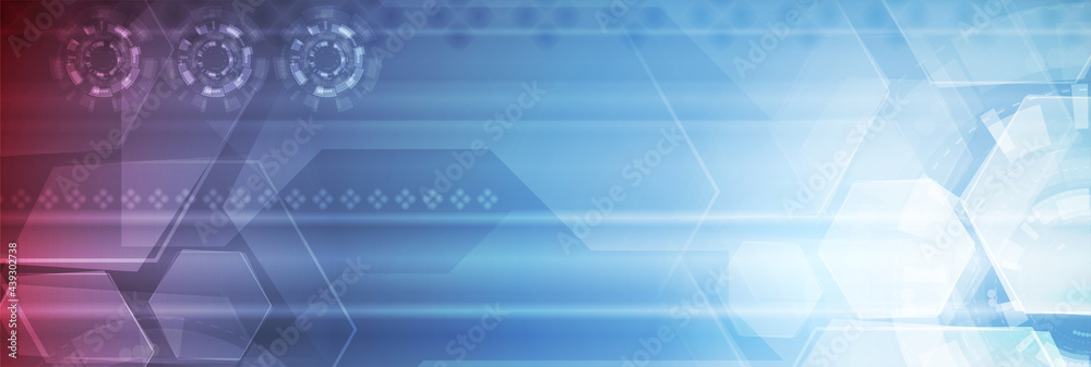 Obraz premium Blue and purple shiny technology abstract background. Vector banner design