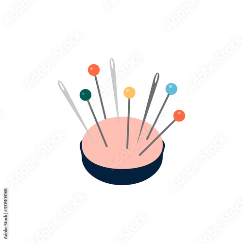 Pincushion for needles and thimbles. Vector